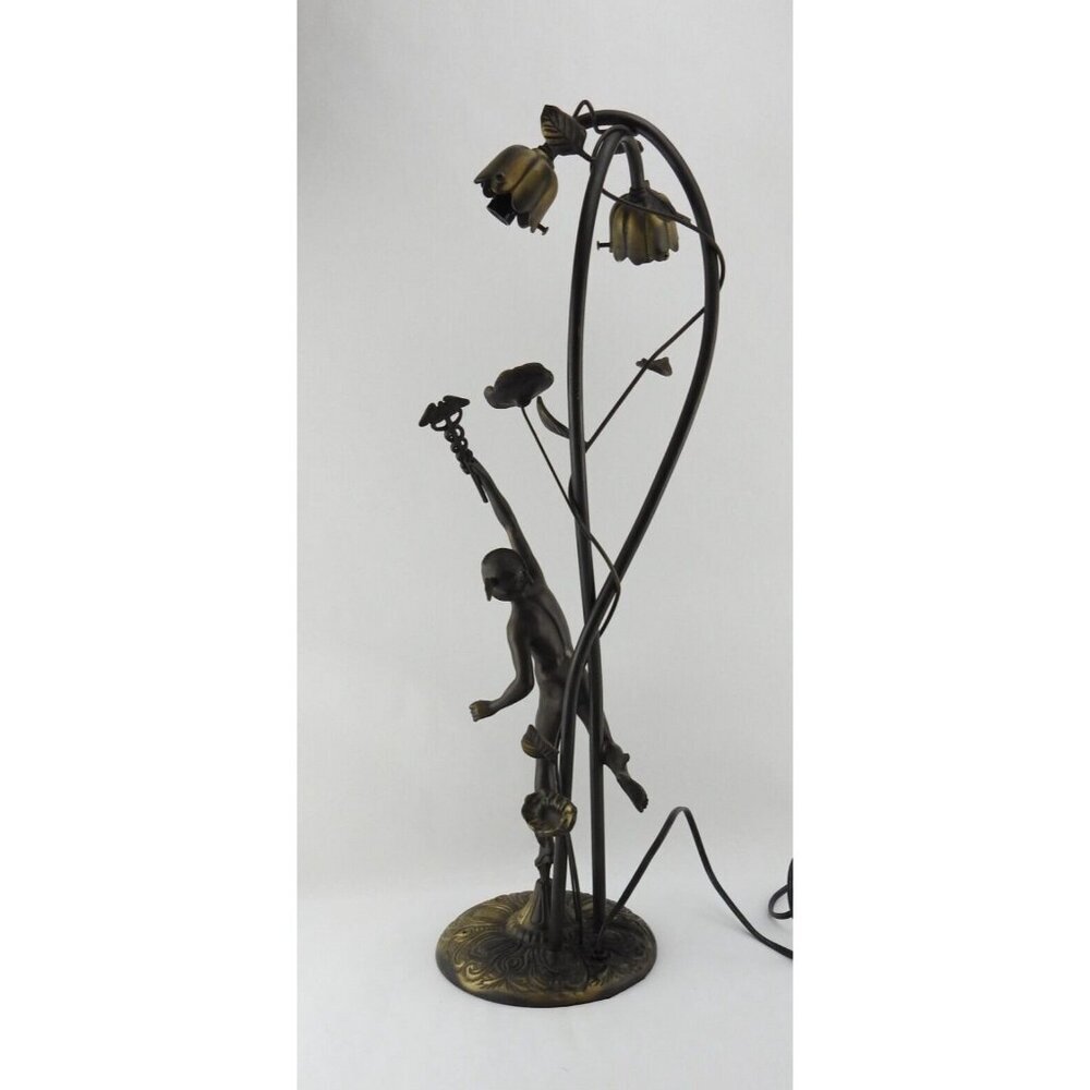Bronze Figural Mercury Statue Lamp 23" T Floral Medical Staff - Picture 3 of 16